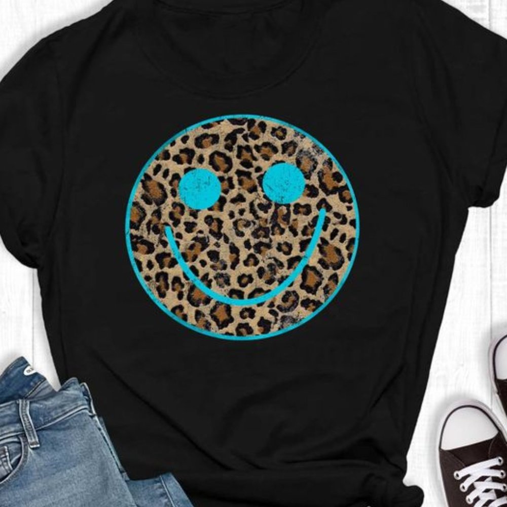 Leopard Print Smiley Face Tee
